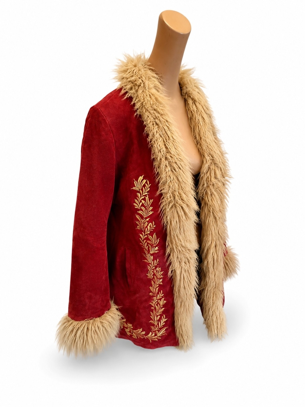 Deadstock Red Faux Fur Trimmed Velvet Jacket - NWT - Picture 2 of 9